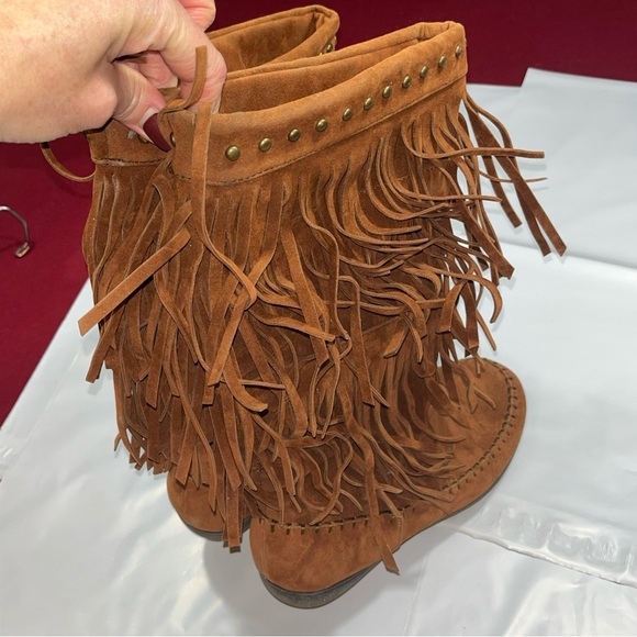 Rampage boho BROWN suede long fringe BOOTS RAM-CAMBRA womens 7M, Moccasin WS1140 - Picture 6 of 16